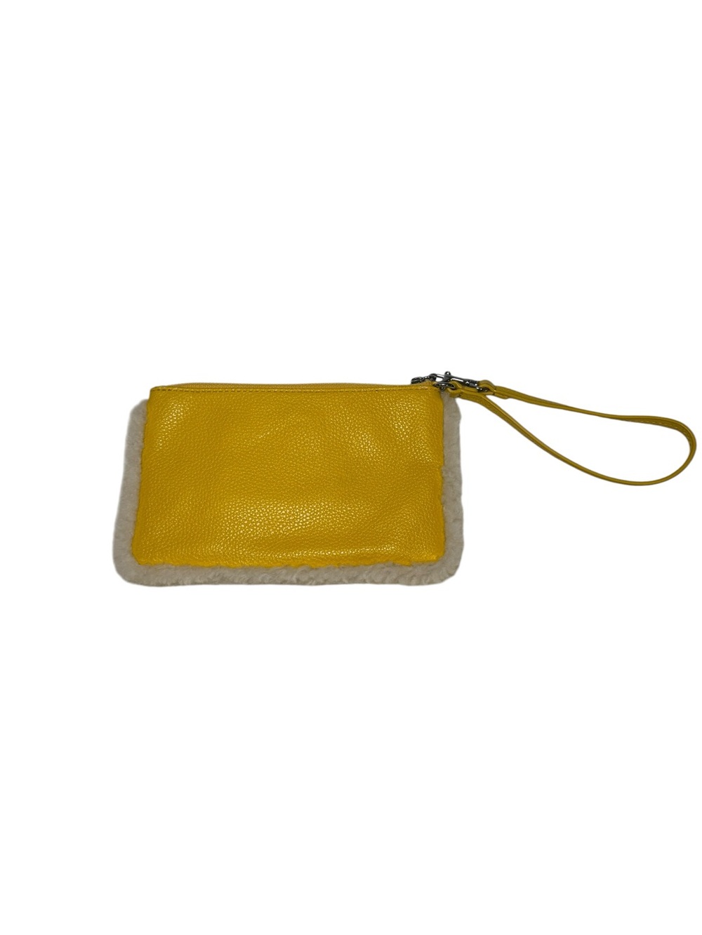 Coach Pebble Leather Corner Zip Wristlet with Sherpa Trim Honeycomb Yellow - Picture 3 of 12